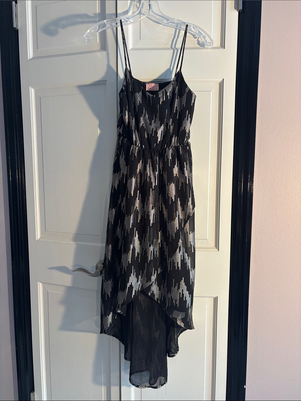 Audrey  3+1 Black and gold  Patterned High-Low Spaghetti Strap Dress
